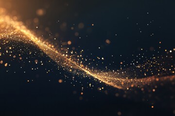 Fototapete - A shimmering golden glitter wave elegantly spans a dark backdrop, providing plenty of copy space for creative text placement. Generative AI