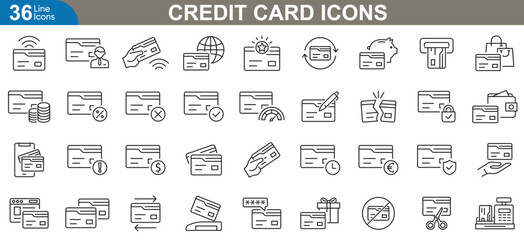Wall Mural - credit card icons set. payment, finance, banking, debit card, transactions, money, shopping, digital