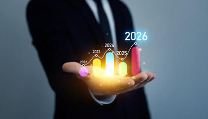 Leinwandbilder - New opportunity, challenge and strategy in 2026. New plans,goals and visions in business for new year 2026. Increase chart arrow graph corporate business future growth new year 2026.	