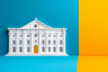 Aufkleber - A simple line art illustration of the Library of Celsus facade in white, set against a pastel background
