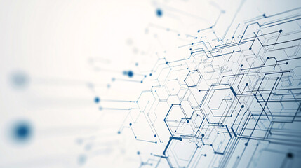 Poster - An abstract background with black lines and hexagons on a clean white backdrop, creating a sleek, futuristic tech design.

