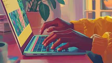 Digital Artist at Work: Colorful Laptop Illustration