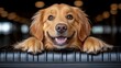 © schmidt - The holiday vacation dog is at the airport terminal, waiting for the plane to board, with luggage or a bag next to the gate.