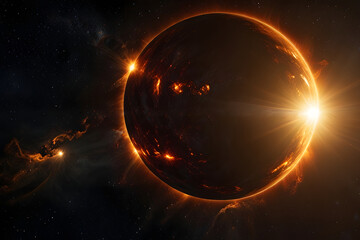 the universe system of light, the sun shines brightly and stars surround the earth.
