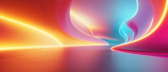Wall Mural - abstract neon lightscape: vibrant pink, orange, and blue glowing curves
