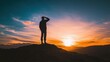 © ADD PHOTO - Solitary Silhouette on Mountain Peak at Dramatic Sunset