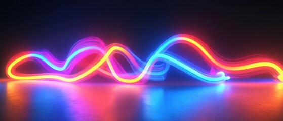 Wall Mural - abstract neon light waves: vibrant pink, blue, and orange glowing lines