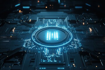 Wall Mural - a blue and white computer chip with a glowing 3 on it