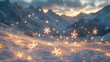 © Kale Galaxy - A fantasy scene of glowing snowflakes falling like stars over a snowy mountain range (2)