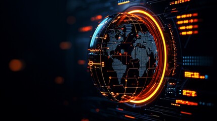 Canvas Print - futuristic globe with digital interface and glowing lines.