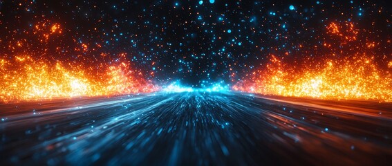 Wall Mural - a background with an abstract design of blue and red light rays representing futuristic rapid moveme