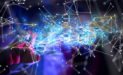 Aufkleber - Neural network 3D illustration. Big data and cybersecurity