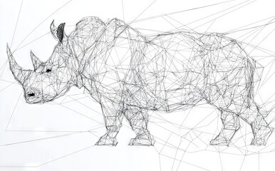 Wall Mural - a low poly wireframe rhino design, emphasizing construction concepts and their connections.