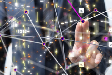 Fototapete - Neural network 3D illustration. Big data and cybersecurity - 3d