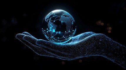 Canvas Print - global network connection in hand.