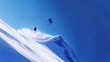 © Oddo Art - Two skiers performing jumps against a backdrop of a snowy mountain and clear blue sky.