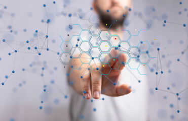 Leinwandbilder - Neural network 3D illustration. Big data and cybersecurity