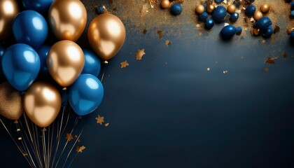 Wall Mural - celebration dark background with blue gold balloons