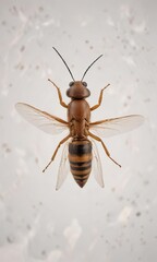 Single flying termite alate in motion against a plain white backdrop,  insect,  winged