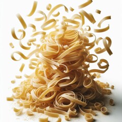 Wall Mural - Falling raw Tagliatelle, Tagliolini, Fettuccine, uncooked Italian Pasta, isolated on white background, full depth of field
