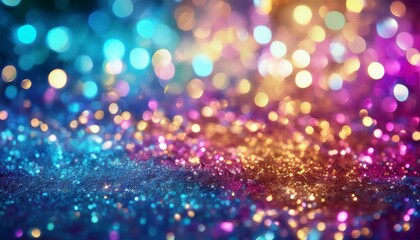 Wall Mural - background of abstract glitter lights multicilor blue pink gold purple and mint de focused banner