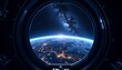 © Olga - View from the porthole, Stunning view of Earth and the Milky Way from a spaceship porthole