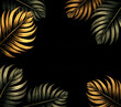 © fotoluigi868 - Monstera leaf design features tropical leaves with golden hues set against a sleek black background creating an abstract look._00002_