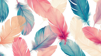 Poster - Whimsical Plumes. Colorful Feather Pattern on transparent background