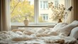 © Tri - Cozy Autumn Morning: Serene Bedroom with Linen Bedding and Window View