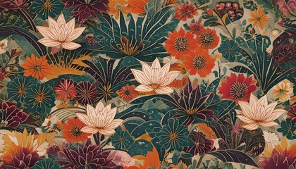 Canvas Print - colorful seamless old pattern with floral elements art design background