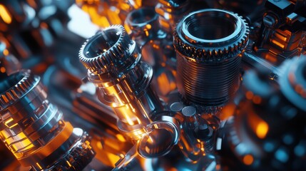 Aufkleber - Highlighting essential car engine components like pistons and gears in a dynamic arrangement with vibrant lighting and ample copy space. Generative AI