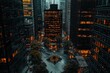 © ProQ - Aerial view of financial district hub at dusk urban cityscape atmospheric environment elevated perspective for financial insights