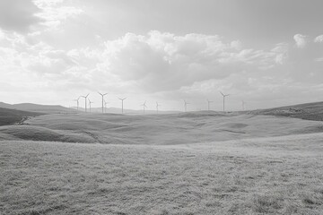 Wall Mural - Wind Turbines on Rolling Hills Under a Cloudy Sky