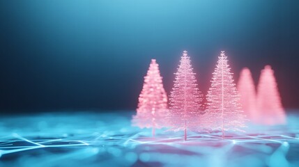 Aufkleber - Futuristic Holiday Cityscape with Neon Christmas Trees and Digital Landscape