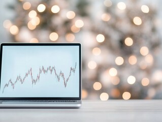 Poster - Festive Financial Insights Stock Market Growth Chart on Laptop Amid Holiday Lights