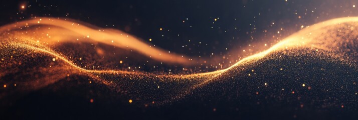 Fototapete - Golden glitter creates a mesmerizing wave effect against a dark backdrop, providing ample space for text placement or branding. Generative AI