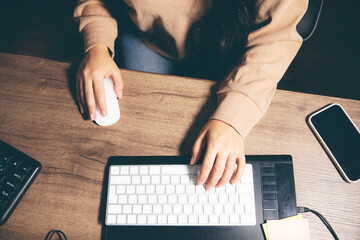 Poster - young woman working in computer