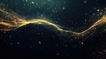 Fototapete - A shimmering golden wave flows gracefully against a dark background, creating a striking effect perfect for text overlays or design projects. Generative AI