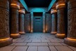 © Sanchai - A 3D-rendered image of an Egyptian temple interior, with towering pillars, glowing hieroglyphs, and intricate carvings