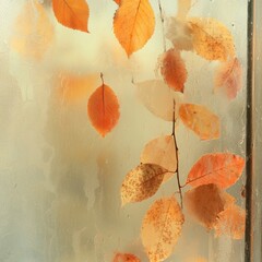 Aufkleber - wet window with maple leaf stuck to it and space for writing. a glimpse of autumn mood