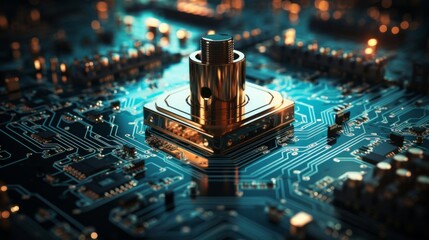 Canvas Print - A computer chip with a gold colored plug on top of it