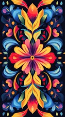 Wall Mural - Vibrant Floral Design Symmetrical Colorful Artwork