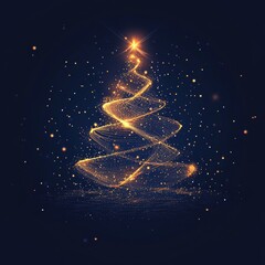Poster - Merry Christmas greeting card with Glowing spruce tree in futuristic glowing polygonal style on dark blue background. Modern abstract wireframe connection design vector illustration
