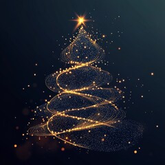 Poster - Merry Christmas greeting card with Glowing spruce tree in futuristic glowing polygonal style on dark blue background. Modern abstract wireframe connection design vector illustration
