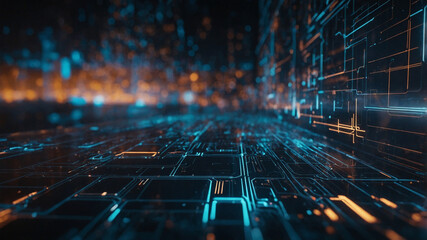 Digital cyberspace with particles and Digital data network connections concept