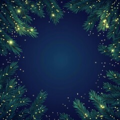 Poster - Christmas background with glowing pine branches and empty space on dark blue background. Festive holiday atmosphere, winter greenery, and seasonal design. Low polygonal abstract vector illustration