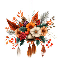 Sticker - Vibrant Autumn Floral Arrangement with Bell and Decorative Leaves