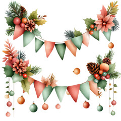 Wall Mural - Festive Garland with Flowers and Banners for Seasonal Celebrations