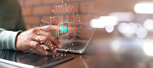 Wall Mural - programmer working laptops with ai, artificial intelligence software engineer coding on laptop compu