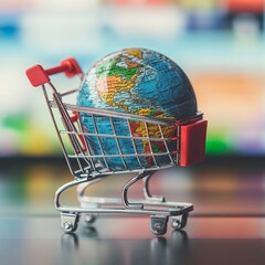 Poster - shiny shopping cart globe online commerce vector illustration eps 10